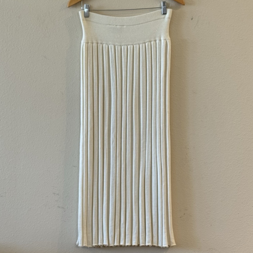 Vintage Liz Claiborne Lambswool Pleated Maxi Skirt L Cream Light Academia Preppy